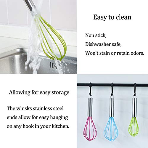 OYV Whisk, Whisks for Cooking Silicone Mini Whisk 3 Pack Sturdy Colored Balloon Egg Beater for Blending Whisking Beating Stirring Cooking Baking (blue)