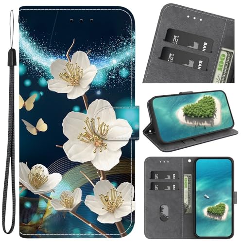 Étui Samsung Galaxy A56 5G clapet aimanté avec motif fleur et fentes cartes
