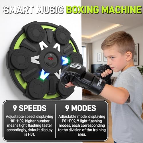 Image of Music Boxing Machine for Kids & Adults - Wall Punching Pad with Lighting, 9-Speed Bluetooth Boxing Game with Gloves, Wall Mounted Exercise Equipment, 2026 Upgrade Boxing Equipment for Kids Age 6+