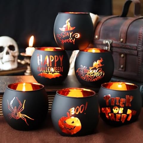 WDHODEC Halloween Black Glass Candle Holders Cover