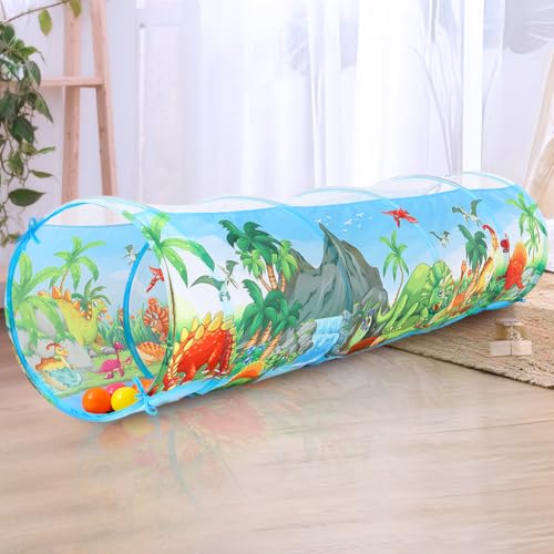Kids Pop Up Play Tunnel Crawl Tunnel Toy for Toddlers Collapsible Indoor Outdoor Play Tube for Boys Girls Babies & Pets (Dinosaur kids play tunnel)