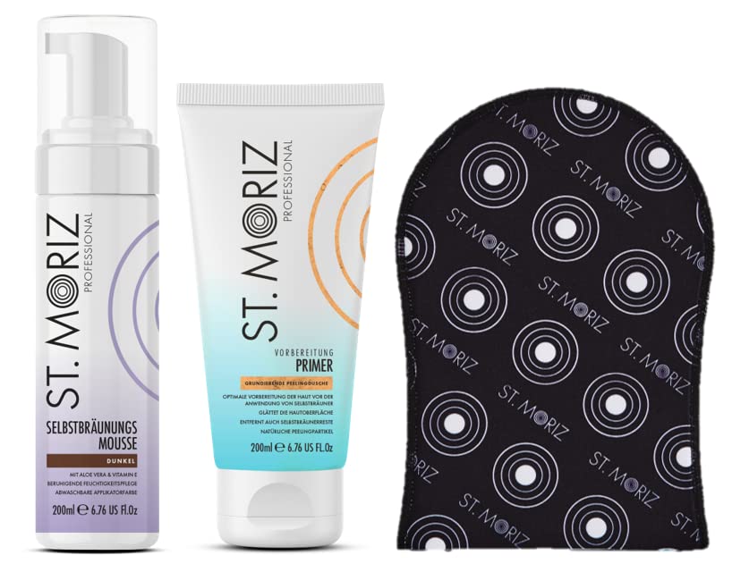St. Moriz Professional Set: Mousse 200 ml + Primer 200ml + Applikator- Handschuh 1Stk. (Dunkel) Kosmetik