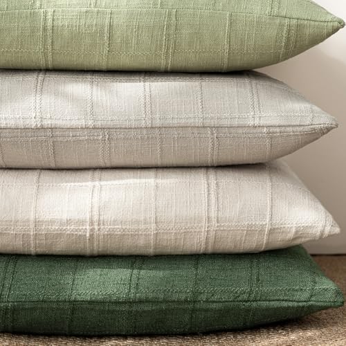 Image of Foindtower Set of 1 Decorative Linen Check Throw Pillow Cover Neutral Farmhouse Vintage Cushion Cover Modern Boho Accent Home Decor for Sofa Chair Couch Bedroom Living Room,18x18 Inch,Forest Green