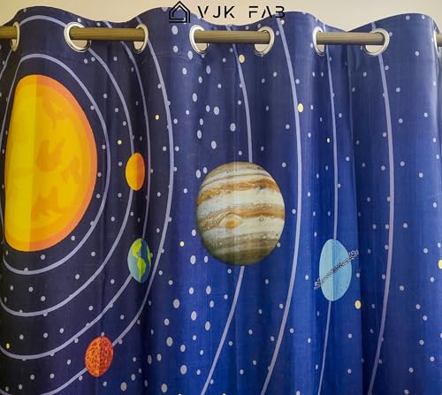 Image of Space Theme Curtains for Kids Room | Galaxy Print Planets Curtain, Cartoon Curtains 4x8 feet Set of 2 | Window Door Panel for Boys & Girls Room| Solar System 8 ft Door Size Curtain Panel