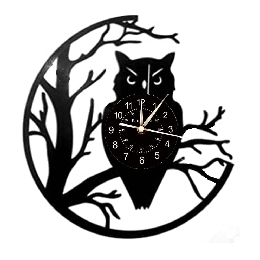 Smotly Black Vinyl Wall Clock, Owl Pattern, Auspicious Home Wall Decoration Wall Clock Gift.