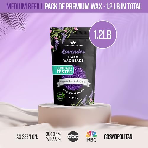 Image of Tress Wellness Wax Beads - Safe for Skin - Dermatologically Tested - At-Home Kit for Bikini, Brazilian & Full Body - Lavender 1.2 lbs