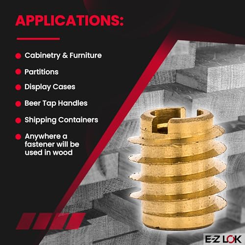Image of E-Z LOK Knife Threaded Insert for Hard-Wood, Brass Thread Inserts 8-32 Internal Threads, 0.375 inch Length Pack of 25