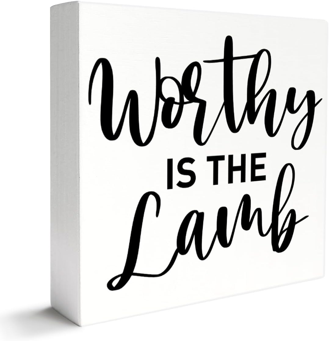 Worthy Is the Lamb Box Sign 7x7 Inch Rustic Farmhouse Decor