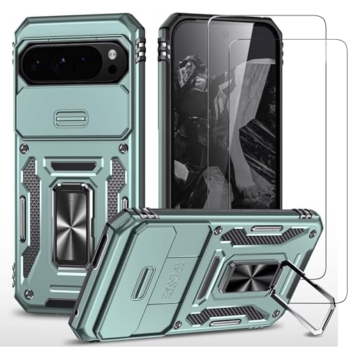ESONG Cover per Google Pixel 8 Pro,Custodia Protettiva di Grado Militare con Scorrevole Fotocamera Proteggi/360° Magnetica Anello Supporto,PC&TPU Antiurto Case,Marina Militare