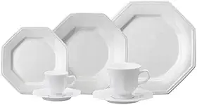 Serviço de Jantar Chá Café 42 peças em Porcelana. Modelo Octogonal Prisma. Branca. Fabricado pela Schmidt.