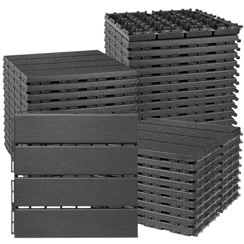 Image of ToLanbbt Plastic Interlocking Deck Tiles 36 Pack 12 inchx12 inch Waterproof Indoor Outdoor Composite Patio Flooring Decking Tiles All Weather Use for Patio Porch Balcony Backyard Poolside, Dark Grey