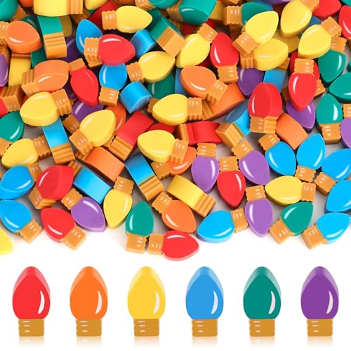 JUNEBRUSHS 150Pcs Christmas Erasers for Bulk Cute Mini Light Bulb Erasers