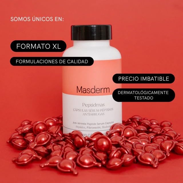 MASDERM - Capsulas de Serum con Peptidos Faciales Antiedad y Antiarrugas, Serum Hidratante Facial, Rutina Skin Care Producción Colageno, Piel más Suave, Crema Belleza Mujer Hidratante, 90 Capsulas