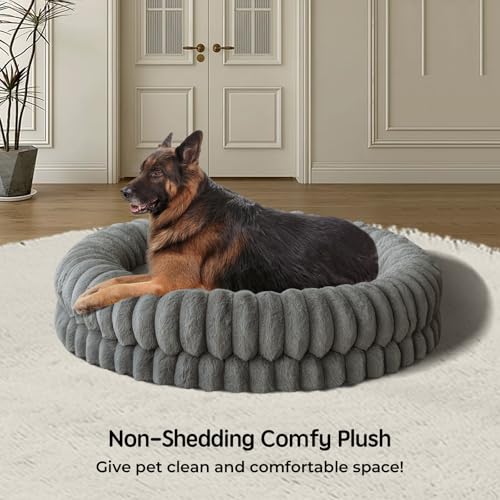 Image of BALANCE Luxury Donut Dog Bed, 43 Inches Round Dog Beds Large Sized Dogs Washable, Orthopedic Calming Dogs Bed for Pets with Anti-Slip Bottom, Gray