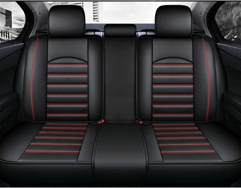 Autositzbezüge Passend für SEAT Leon FR(5F) / Leon SC(5F) / Leon SC FR(5F) / Leon ST(5F) / Leon ST FR(5F) / Leon Cupra(5F) Atmungsaktiver 5-Sitzer-Sitzbezug für vorne und hinten, Schwarz Rot