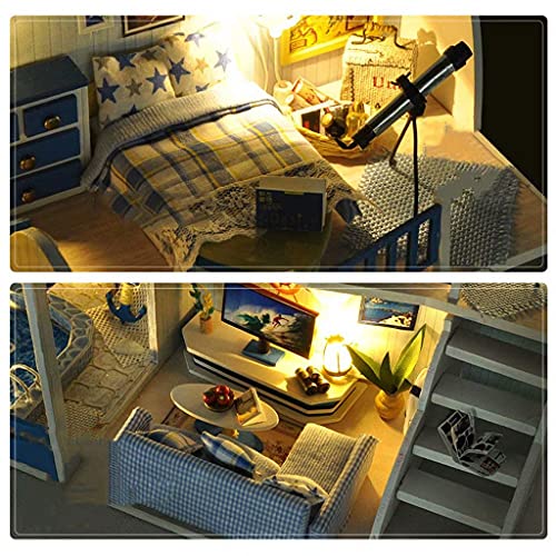 Puppenhaus-Miniatur-3D-Holzwohnungsbausatz, Zusammengebautes Hausmodell Mit Led-Leuchten, Selbst Zusammengebautes… – Bild 6