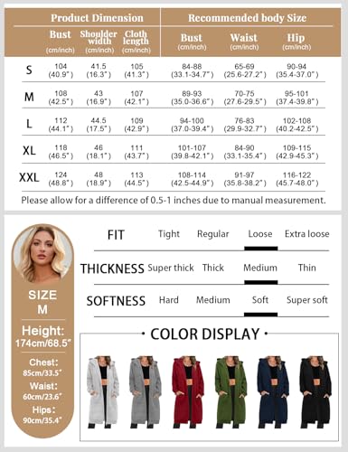 RITOSTA Damen Kapuzenjacke Lang Sweatjacke mit Kapuze Hoodie Jacke Herbst Winter Frühling Mantel Sweatshirts Langarm Kapuzenpullover Strickjacke mit Reißverschluss Taschen(Dunkelgrau,M)