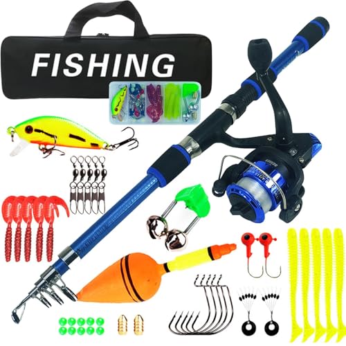 Cañas De Pescar para Niños, Combo De Caña Y Carrete De Pesca para Niños Telescópicos, Kit Completo De Configuración De Pesca Telescópica, Juego De Iniciación, para Familiares Y Amigos