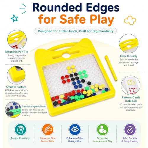 Image of Little B Magnetic Drawing Board for Kid Magnetic Dot Art Game for Toddlers Best Indoor Game for Kids Best Toy for Kids. (Yellow)