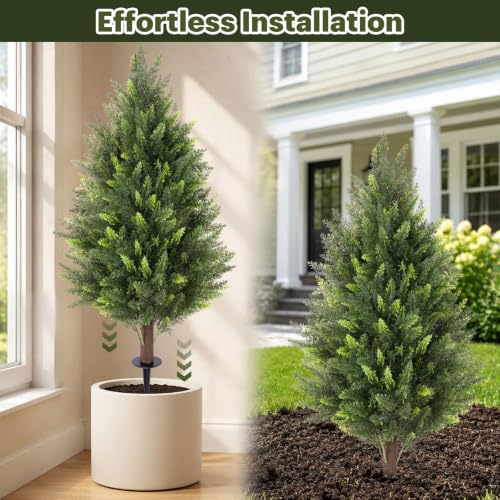 2 Pack 3Ft Artificial Cedar Topiary Trees - image 5
