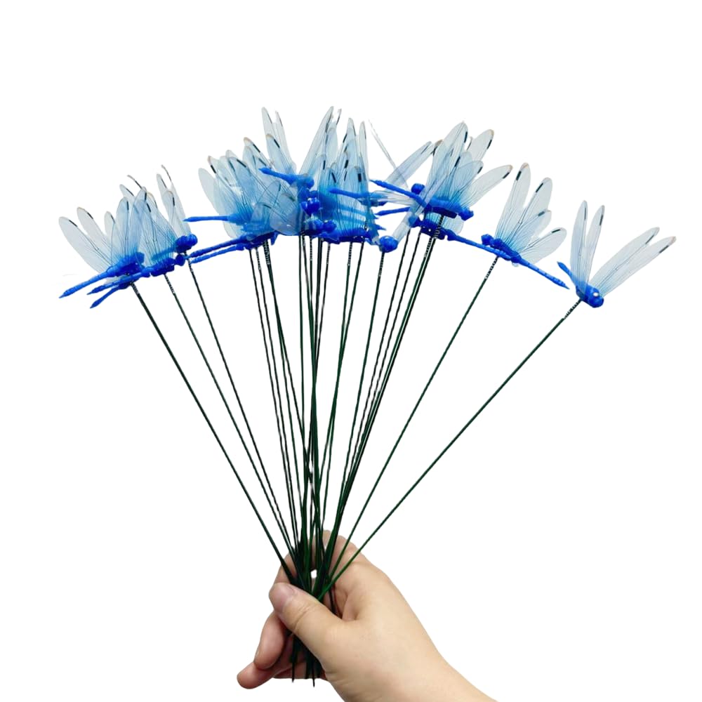Garden Dragonfly Stakes with Sticks,3D Removable Fake Dragonfly,10" Waterproof Shaking Head Dragonflies Ornaments Garden Decor for Outside,Christmas Whimsical Gifts for Kindergarten (25