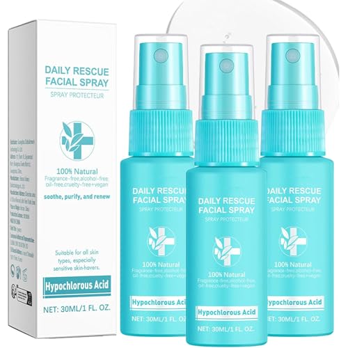 Espray Facial de Ácido Hipocloroso, Espray Facial de Rescate Diario, Alivia Rojeces e Imperfecciones, Bruma Facials Hidratante para Piel Sensible (3PCS)