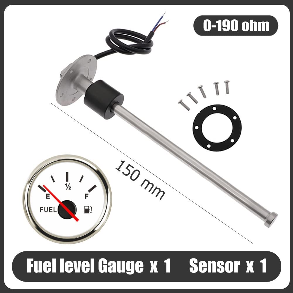 Indicador de Nivel de Combustible de 52MM, indicador de Nivel de Tanque de Aceite de 0-190 Ohm con Sensor de Nivel de Combustible de 150MM, 200MM, 250MM, 300MM y 350MM