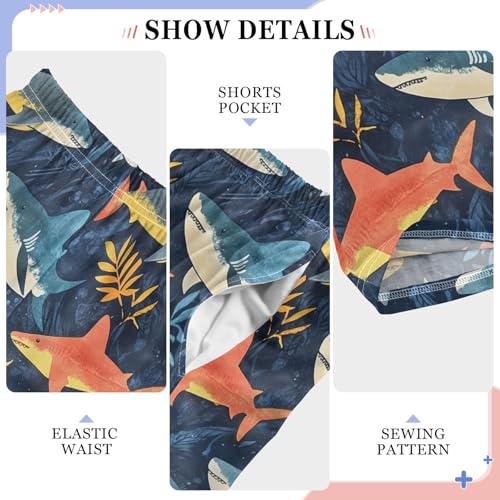 Boys' Pants Ocean Pastel Sharks Blue Orange Long Bottoms Jogger Pants Elastic Waist Trousers with Pockets S-XL4