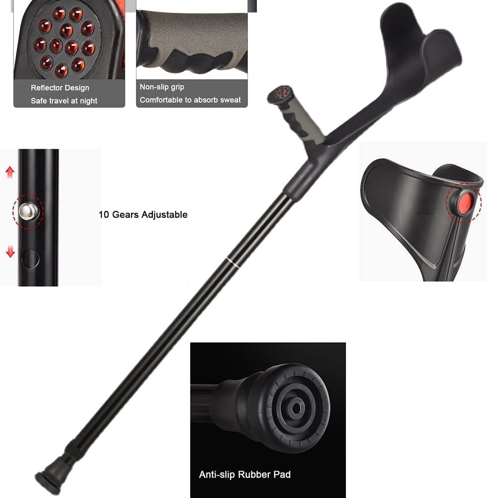Seguridad Muletas Bastones plegables de aluminio para caminar, muletas ajustables ligeras, bastón para caminar en el antebrazo para adultos, bastones con diseño de reposabrazos en forma de U Cómodo