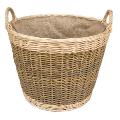 Cesta de mimbre redonda con asas y forro de arpillera Cover