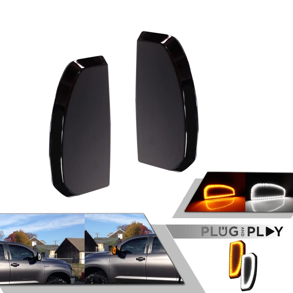 GTINTHEBOX for 2007-2021 Toyota Tundra Side Towing Mirror Turn Signal Light Smoke Switchback Amber & White LED Lamp