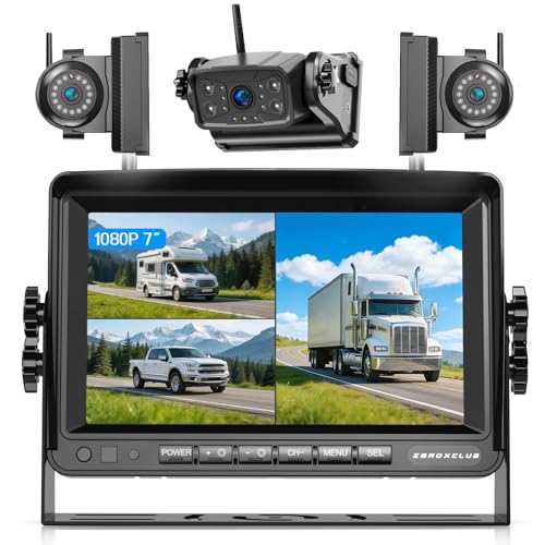 Image of ZEROXCLUB Magnetic Wireless Backup Camera: 7 inch HD 1080P DVR Monitor with 1 Rear View, 2 Side View Cameras, IR Night Vision, Portable Rechargeable Camera for RV /Trailer /5 Wheels /Camper BC703