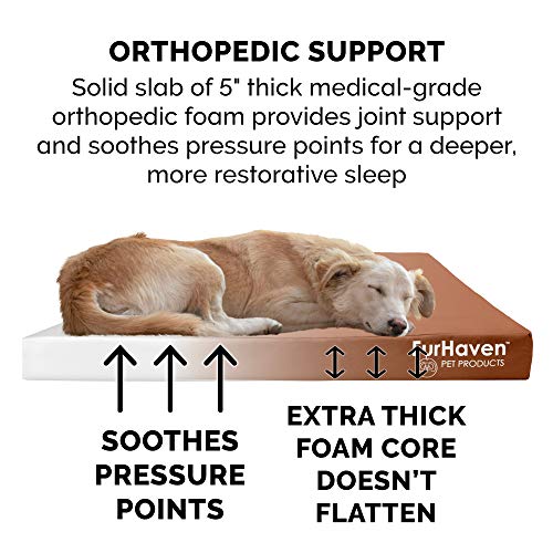 Image of Furhaven Water-Resistant Orthopedic Dog Bed for Large Dogs w / Removable Washable Cover, For Dogs Up to 125 lbs - Indoor /Outdoor Logo Print Oxford Polycanvas Mattress - Chestnut, Jumbo Plus /XXL