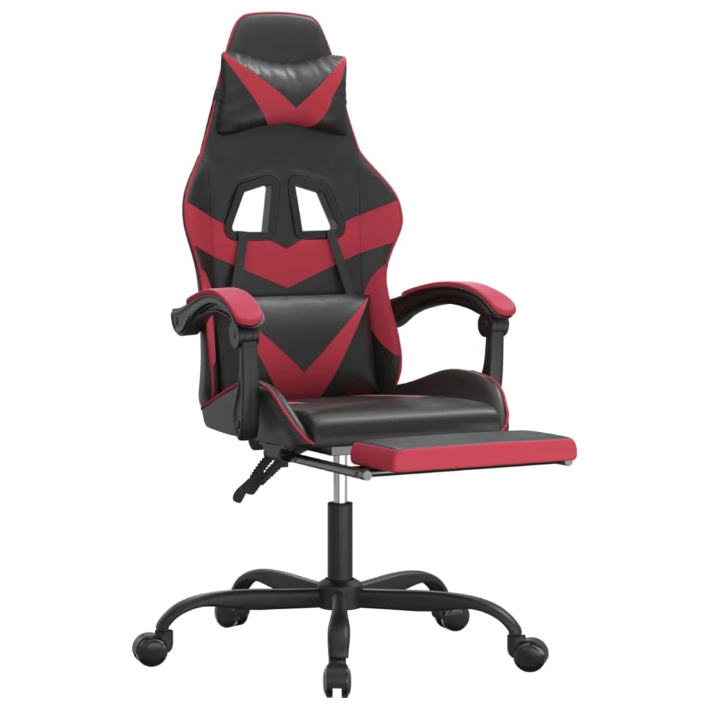 Gaming-Stuhl mit Fußstütze Drehbar Schwarz Weinrot Ergonomischer Sitzsessel mit Rückenlehne Wippfunktion für Homeoffice Jugend PC Esport Komfort