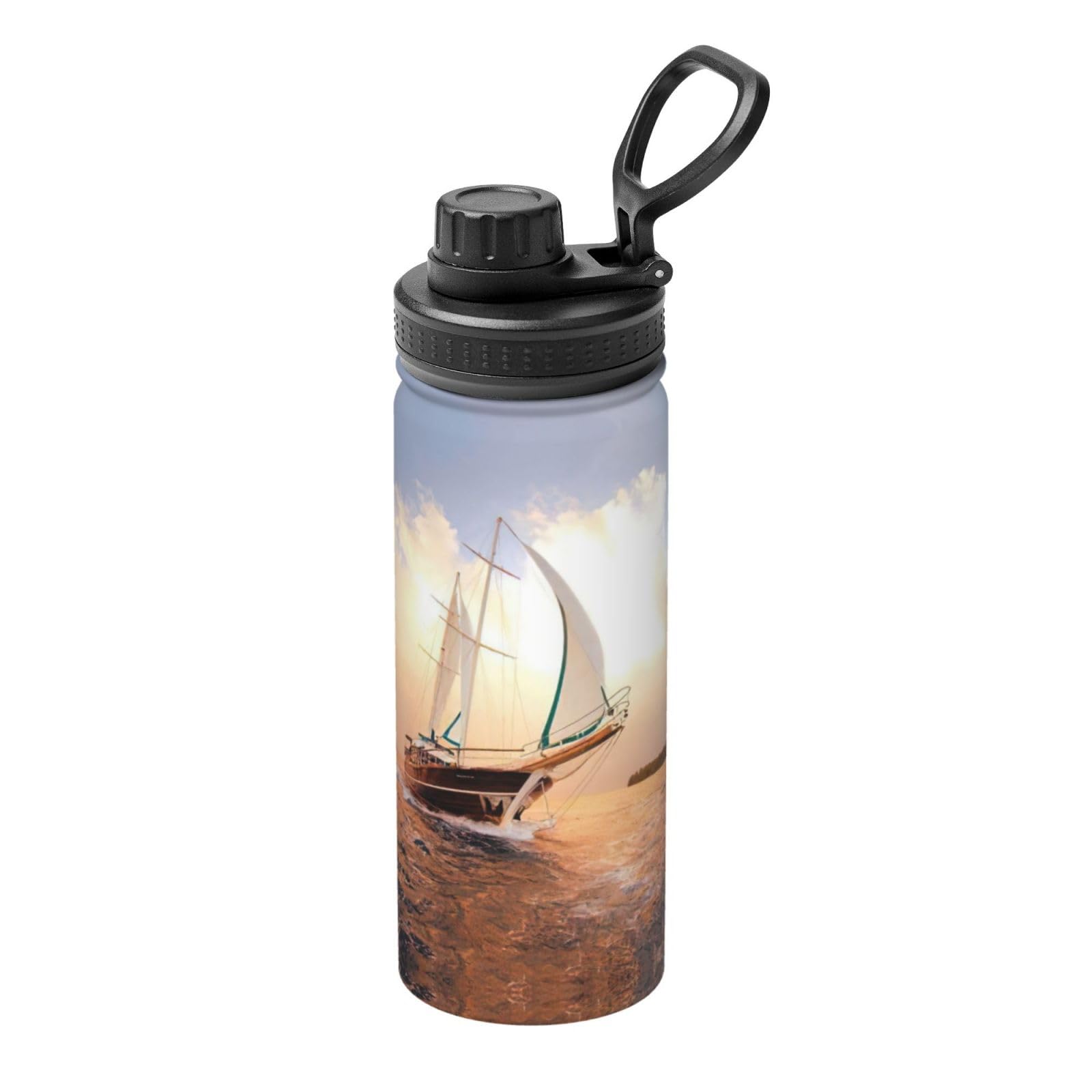 Bouteille d'eau isotherme inox 532ml blanche motif coucher de soleil