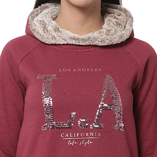 Image of Juelle Women Embellished Brown Hooded Fleece Sweatshirt