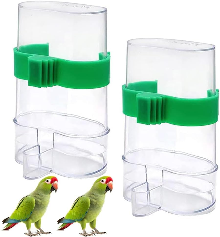 Automatic Bird Waterer 2 Pack, Clear Self Dispensing Drink Feeder for Parrot Budgie Cage