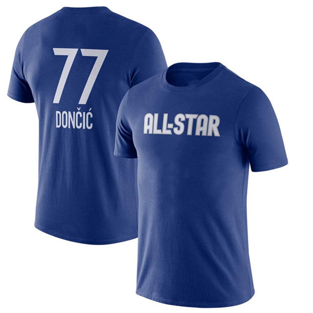 HS-Zak MillerLuka Dončić #77 Basketball Jersey Sweatshirt Cotton T-Shirt Leisure Sport All-Star Short Sleeve Youth Sweatshirt,Blue,XL