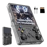 R36Plus Retro Videospielkonsole 64GB, Tragbare Handheld Spielkonsole mit Integrierten 15000+ Retro Spielen, 10+ Emulatoren, 4-Zoll-HD-Bildschirm, 720 x 720, Unterstützt WLAN, 3D Joystick (Schwarz)