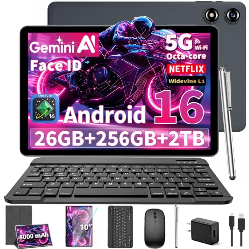 Image of 10 inch Tablet with Keyboard - 2026 Gemini AI Android 16 Tablet,Silver Case