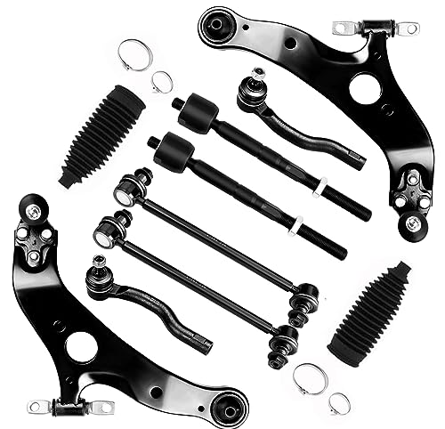 SCITOO 10pcs Front Suspension Kit Lower Control Arm And Ball Joints Sway Bar Links Inner Outer Tie Rod Ends w/Steering Boots fit for 2004-2010 for Toyota for Sienna