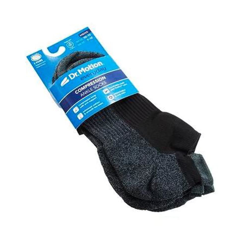 Dr. Motion Mens Low Cut Cushioned Breathable Compression Ankle Socks with Arch Support 4 Pairs (Black Pack)