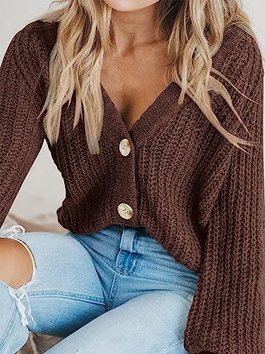 Image of PRETTYGARDEN Women's Chunky Knit Open Front Sweater Long Sleeve Button Loose Short Cardigan Outerwear Coats