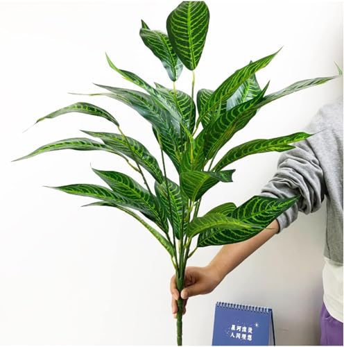 Image of Dekorly Artificial Plant Leaves Tropical Monstera Large Artificial Plants Fake Zebra Leaf Plastic Palm Tree Branch for Home Garden Decor | 26 Leaves (Green-D, Height : 76CM)