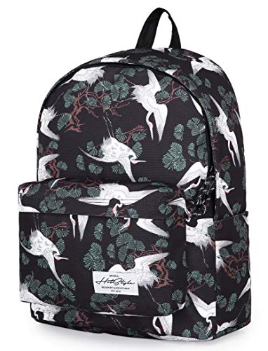 CANDER Classic School Backpack College Bookbag, 16.9x13x6.7in, Japanese Crane