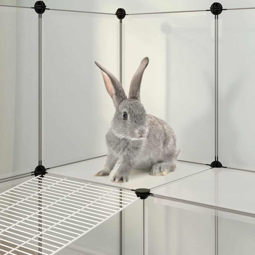 Jaula transparente para animales pequeños, 142 x 74 x 93 cm, polipropileno y acero, con plataforma y rampa, casa para roedores para conejos, cobayas, hámsters interiores y exteriores