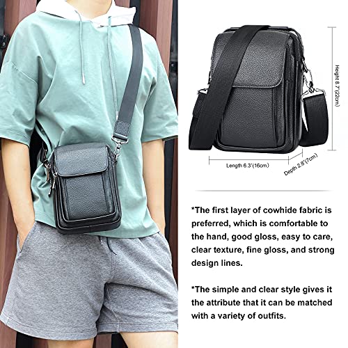 Augus Leather Small Messenger Bag For Men Crossbody Handbag Shoulder Sling Travel Bags For Men Purse Daypack Magnetic Buckle (Black) #TOP1
