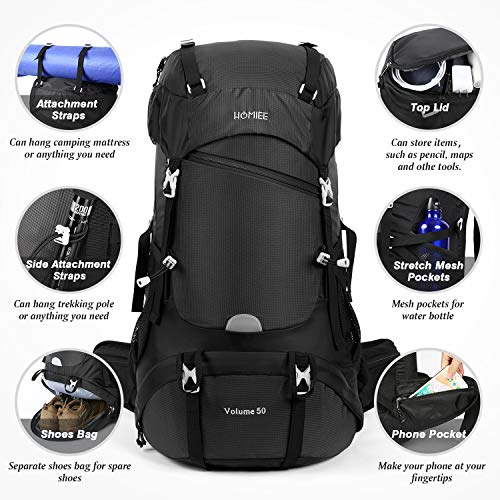 Homiee Hiking Backpack, 50 L, Men's Women's Waterproof Trekking Backpack, Travel Backpack, Outdoor Hiking Backpack with Rain Cover, Backpacker Backpack for Hiking, Mountaineering, Camping, Travel Sports - Image 5
