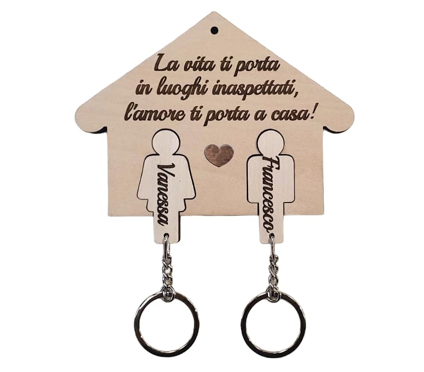 Casetta appendichiavi/portachiavi da parete sagome coppia fidanzati - personalizzato - San Valentino - idee idea regalo legno personalizzato