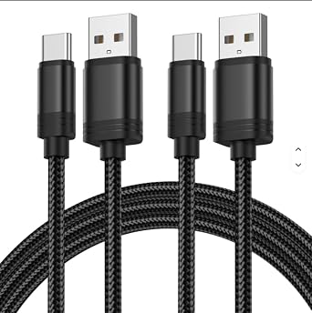 3 M Metre Nylon Braided USB-A to USB-C Cable, Fast Charging 2.4A, Data Transfer Support, Black SINGLE